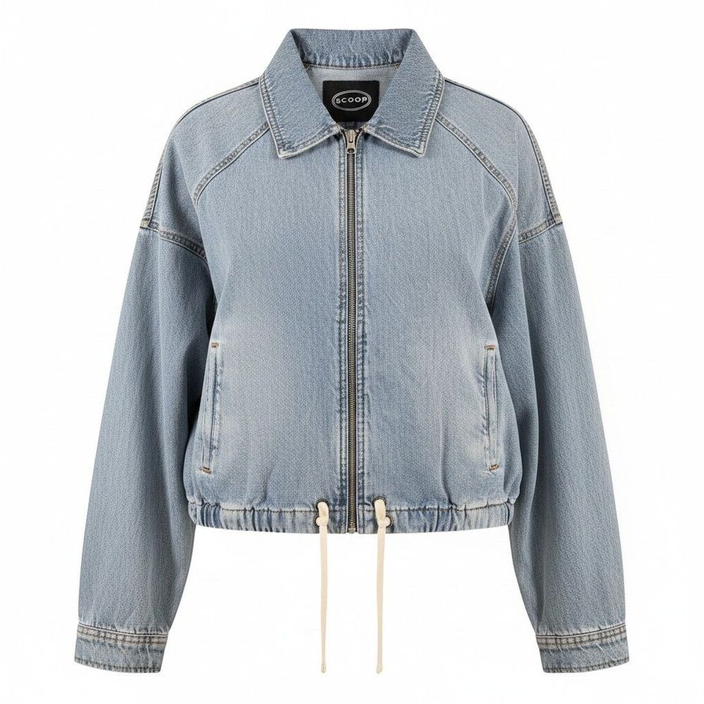 Scoop Women's Plus Denim Bomber Jacket Medium Wash Long Sleeve Sz XXL NWT
